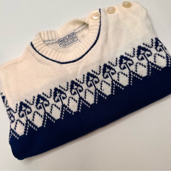 Cradle Knit VTG 40s 50s Baby Knit Sweater Boys Soft Button Neck Blue White 1.5-2 - Picture 11 of 12